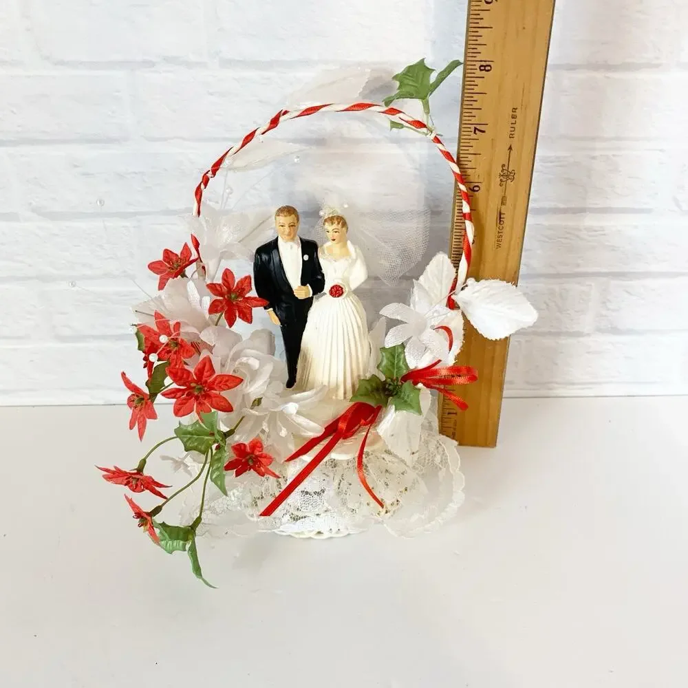 Vintage Wedding Cake Topper with Bride and Groom 1950s 1960s